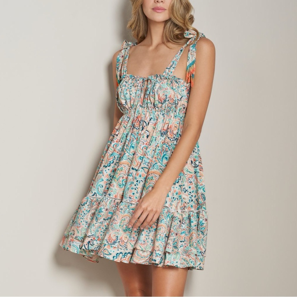 Cosita Linda Ecco Multicolor Paisley Mini Dress- Size Small